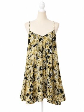 Volcom Dress S Black Yellow Tropical Floral Strappy Flowy Mini Beach Surf